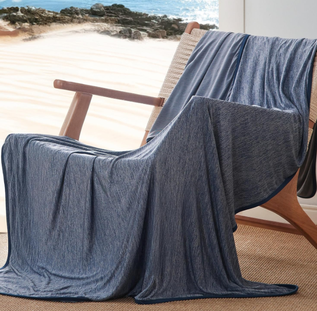 Bedsure Navy Blue Cooling Blanket for Hot Sleepers - Summer Cold Throw Blanket for Bed, Arc-Chill Lightweight Summer Bedding, Cool Thin Ice Cold Cooled Throws with Rayon Derived from Bamboo, 50x70