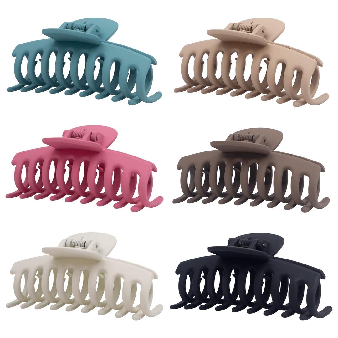 MAORULU 6 Pack 3.5" Hair Clip for Thin and Medium Thick Hair, Strong Hold Hair Clip for Fine Hair, Non-slip Cute Claw Clip for Women and Girls, Extra Lightweight Matte Jaw Clip (Multi Color), 6 Count (Black, White, Brown, Khaki, Blue, Pink)