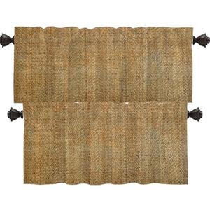 Shrahala Wood Bamboo Rustic Kitchen Valances Half Window Curtain, Weave Wood Pattern Texture Bamboo Seamless Organic Window Curtain Rod Pocket for Living Room Decor 52x16 inch(2pcs)