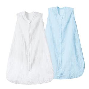 david's kids Muslin Cotton Baby Sleep Sack 18-24 Months, 2 Pack 100% Cotton Sleeping Bag for Summer, TOG 0.5 Baby Wearable Blankets with 2-Way Zipper, Soft Sleep Sack for Newborn Infant, White & Blue (X-Large)