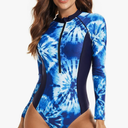 LafyKoly Women's One Piece Long Sleeve Rash Guard UV Protection Printed Surfing Swimsuit Swimwear Bathing Suit.L