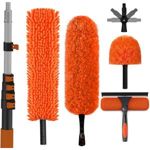 SISUPASSIE 30FT Reach High Ceiling Duster Kit, Window Cleaning kit with 5-24FT Extension Pole, Fan Duster for Ceiling Fan Blades, Microfiber Feather Duster, Rotatable Window Squeegee and Cobweb Duster