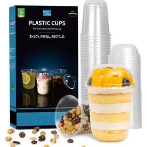 Songtaste 50 Pcs Disposable Plastic Cups,8 Oz Clear Plastic Parfait Cups with Dome Lids,No Hole, Dessert Yogurt Fruit Cups for Kids, Take Away Breakfast and Snacks, Cold Drinks, Ice Cream, Fruit Iced