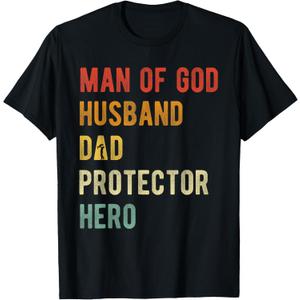 Man of God Husband Dad Protector Hero T-Shirt (Small)