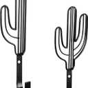 MyGift Wall Mounted Modern Black Metal Coat Hooks with Wire Saguaro Cactus Matching Shapes for Hanging Hats Coats Towels Leashes Keys, 2 Piece Set