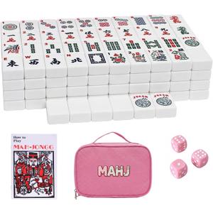 American Mahjong Tile Set, 166 White Mahjong Tiles 1.2 inch with Carrying Bag and 3 Dices, Portable Cute Mahjong Game for Travel, Family Game Night