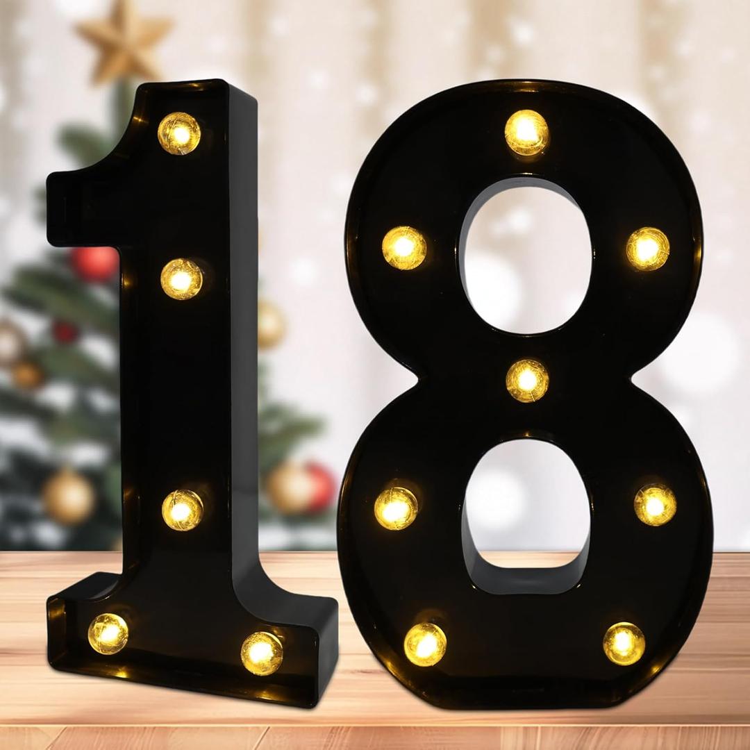 Led Light Up Numbers, 18th Birthday Decorations, Marquee Numbers Lights, Battery Powered Light Up Sign for Sweet 18 Decor Party (Black)