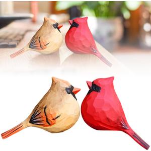 Homaisson 2 PCS Small Cardinal Figurines, Loving Cardinals Present for Couple, Carved Bird Figurine Decor for Home and Outdoor Display