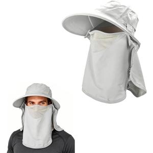 Sun Hat for Men Women UPF50+ Mesh Fishing Grey | Hat with Neck Flap Sun Protection Hat for Hiking Safari Fishing Beach Grey (Gray)