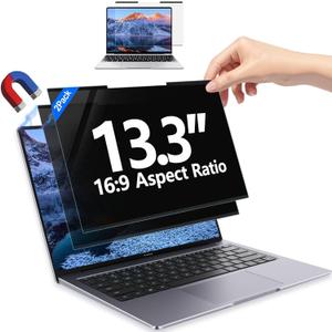 2Pack Magnetic 13.3 Inch Laptop Privacy Screen 16:9 Aspect Ratio, Removable Anti-Blue/Glare Protector Film, Anti Spy Desktop Security Private Filter 13.3in