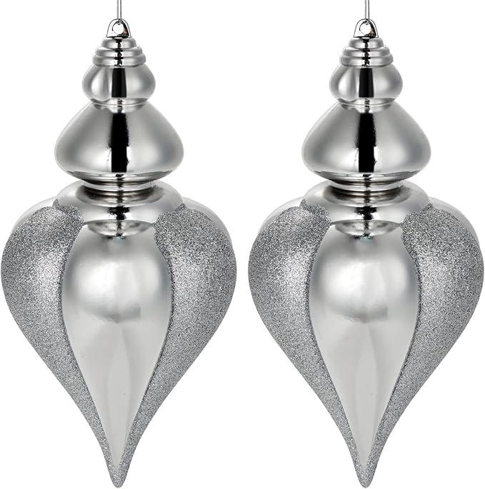 2 Pcs 9" Large Shatterproof Finial Drop Ornaments - Champagne Big Ornaments for Christmas Tree Decorations