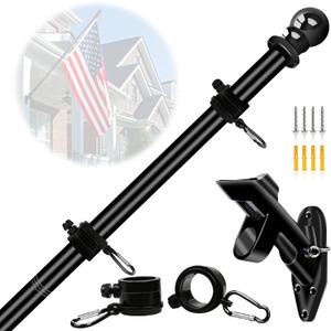 NQ 5FT Flag Pole Kit with Holder - Stainless Steel Wall Mounted Flagpole with Bracket and Flag Ring, Heavy Duty for Porch, Yard, Outdoor (Black)