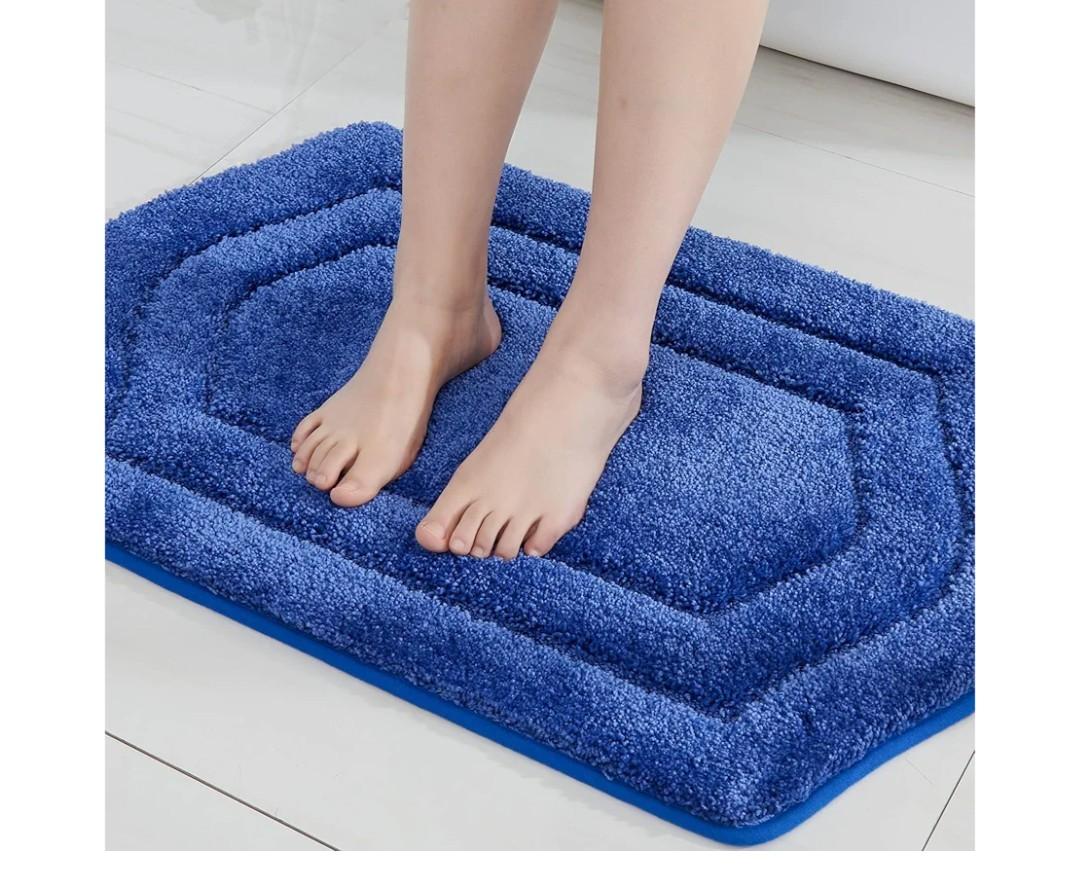 COSY HOMEER Extra Thick Bath Rugs for Bathroom - Anti-Slip Bath Linen Sets Mats Soft Plush 100% Strong Polyester Mat Living Room Bedroom Floor Water Absorbent(Blue,17x27 - Inches)