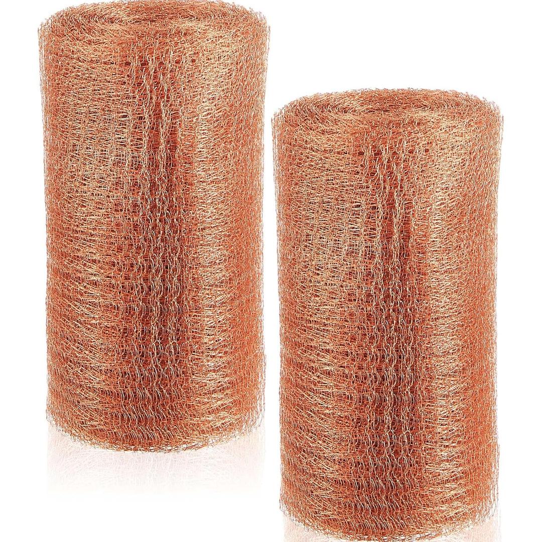 Gisafai 5" x 200 ft Copper Mesh Rodent Control Copper Wool for Slugs Rustproof DIY Hole Filler Pure Wire Mesh for Bat Snail Bird Pest Rodent Control Gap Blocker Fill Fabric Hole Gardening (2 Roll)