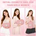 Initial Birthday Gifts Makeup Bag, Preppy Chenille Patch Cosmetic Bag, Birthday Gift Travel Toiletry Pouch, Ideal Gift for Women, Girls, Teachers & Moms (Light Pink, H)