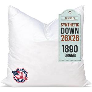 Pillowflex Synthetic Down Pillow Insert - 26x26 Down Alternative, Ultra Soft Large Square European Throw Pillow, Couch Euro Sham, Bed - 1 Decorative Form (26 Inch by 26 Inch)