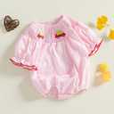 Newborn Baby Girl Smocked Thanksgiving Outfit Infant Plaid Bubble Romper Embroidery Turkey Fall Clothes (Pink)