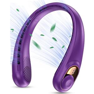 KIDEE Portable Neck Fan, Hands Free Bladeless Fan Rechargeable, 4000mAh Battery Operated USB Wearable Personal Fan, Upgraded Air Volume, 3 Speeds (Purple)