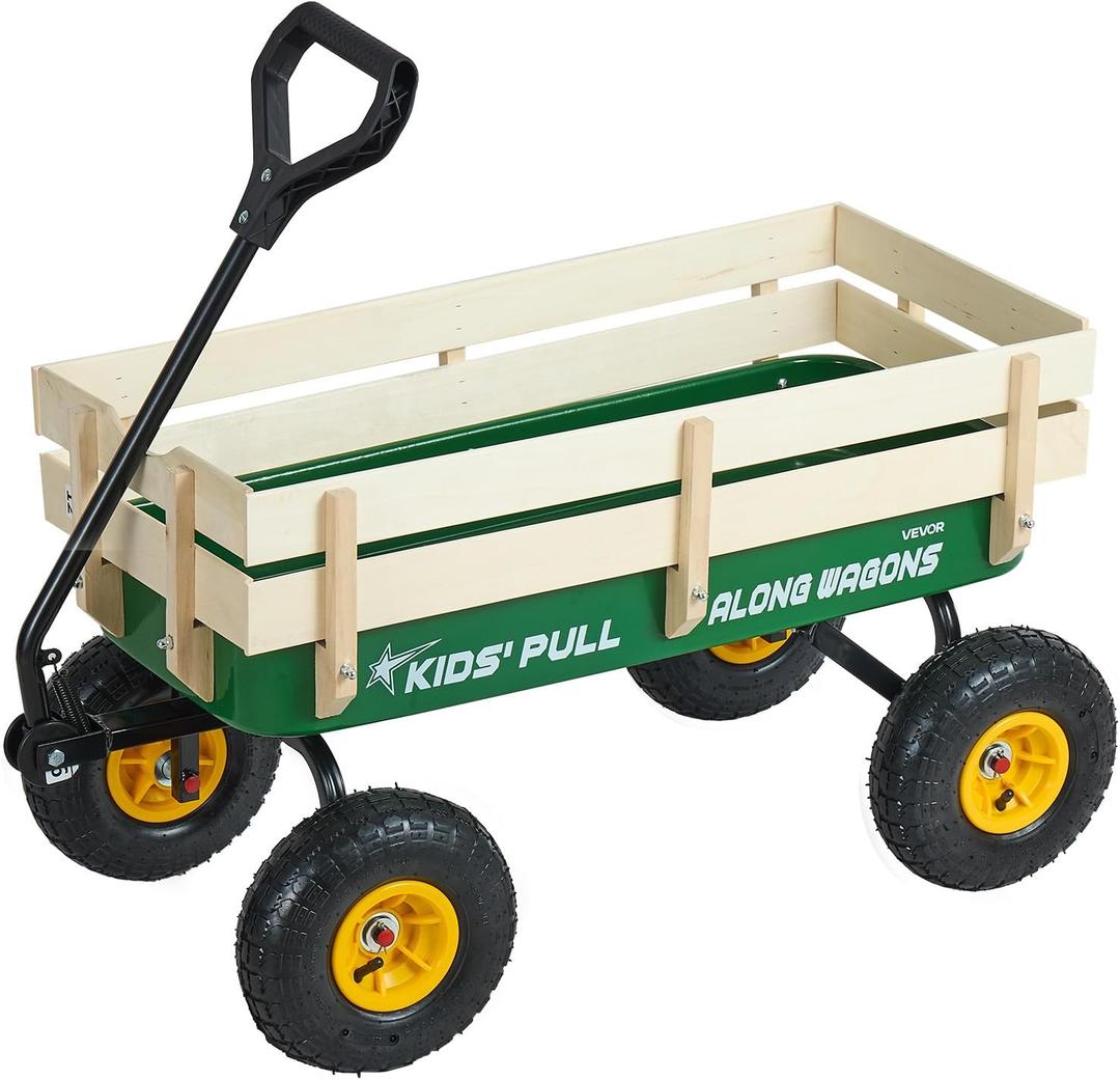 VEVOR 39 inch Pull Along Kids Wagon, Red Rolling Cargo Toy Wagons for Kids, Outdoor Utility Cart for Garden Beach Camping with All Terrain Wheels for Child Present, Supports up to 330 lbs