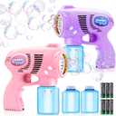 JOYIN 2 Bubble Guns with 2 Bottles Refill Solution, Bubble Machine Gun for Kids, Toddlers, Party Favors, Summer, Outdoors Activity, Wedding, Easter, Birthday Gift (Pink+purple)