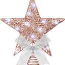 Sumind 9.8 x 11.8 Inch Christmas Star Tree Topper Glittered Star Metal Plug in Treetop Ornaments with Bow and 30 LED String Light for Christmas Tree Indoor Holiday Party Decoration(Gold Rose)
