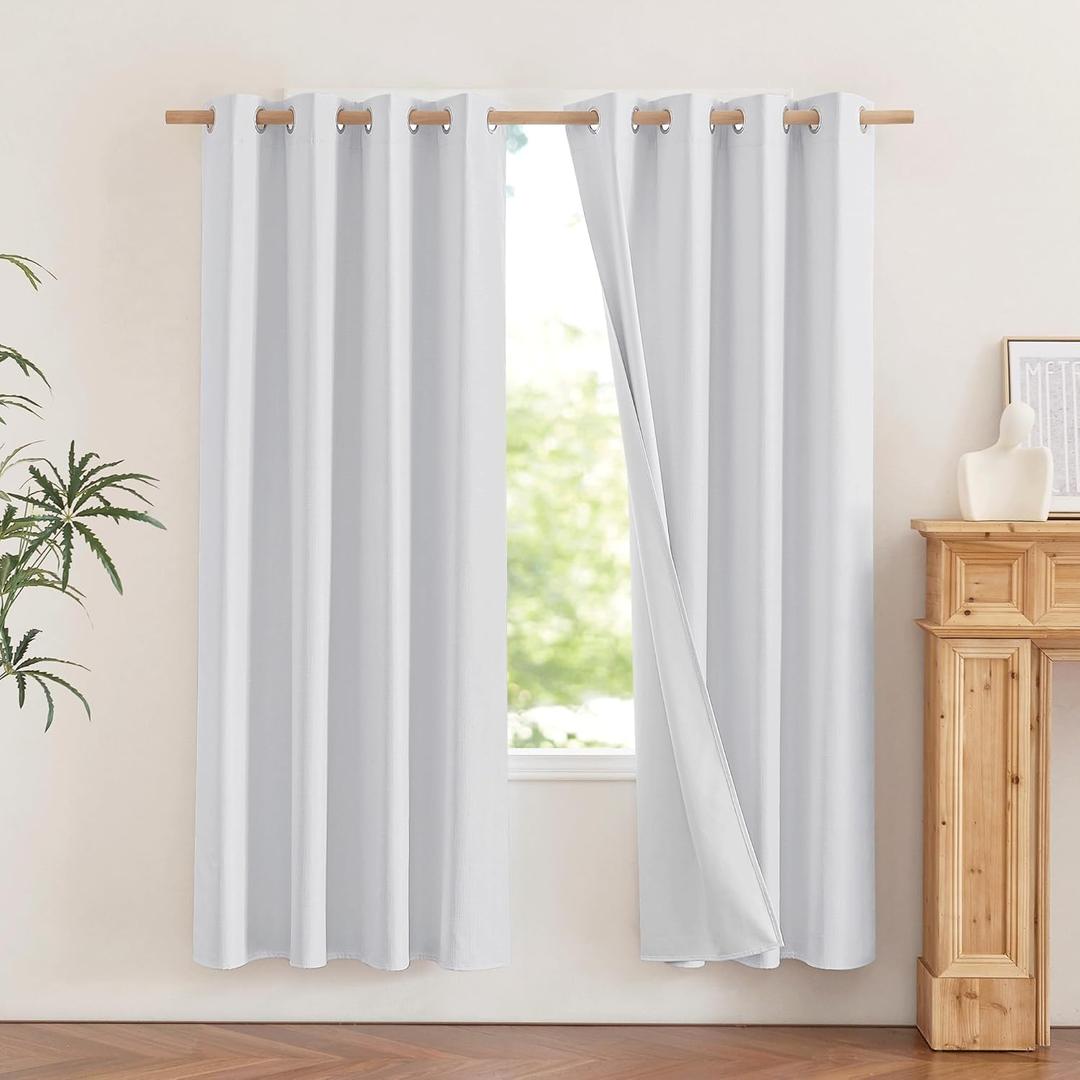 NICETOWN 100% Absolutely Blackout Linen Curtains with Thermal Insulated White Liner, White, 52 inches Wide, 72 inches Length Energy Saving Curtains for Living Room 2 Panels Set, Vertical Blinds NICETOWN 100% Absolutely Blackout Linen Curtains with Thermal Insulated White Liner, White, 52 inches Wide, 72 inches Length Energy Saving Curtains for Living Room 2 Panels Set, Vertical Blinds