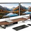 muso wood Dual Monitor Stand with Storage Shelf, 45 Inch Wooden Monitor Riser for 2 Monitors, Walnut Desk Shelf for Computer, Laptop, Screen, TV, Printer