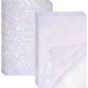 2 Types Transparent Holographic Laminate Sheets Overlay Lamination Vinyl A4 Size Self-Adhesive Holographic Laminate Film Waterproof Vinyl Sticker Paper for DIY Crafts, 10 Sheets 8.25 x 11.7 Inches