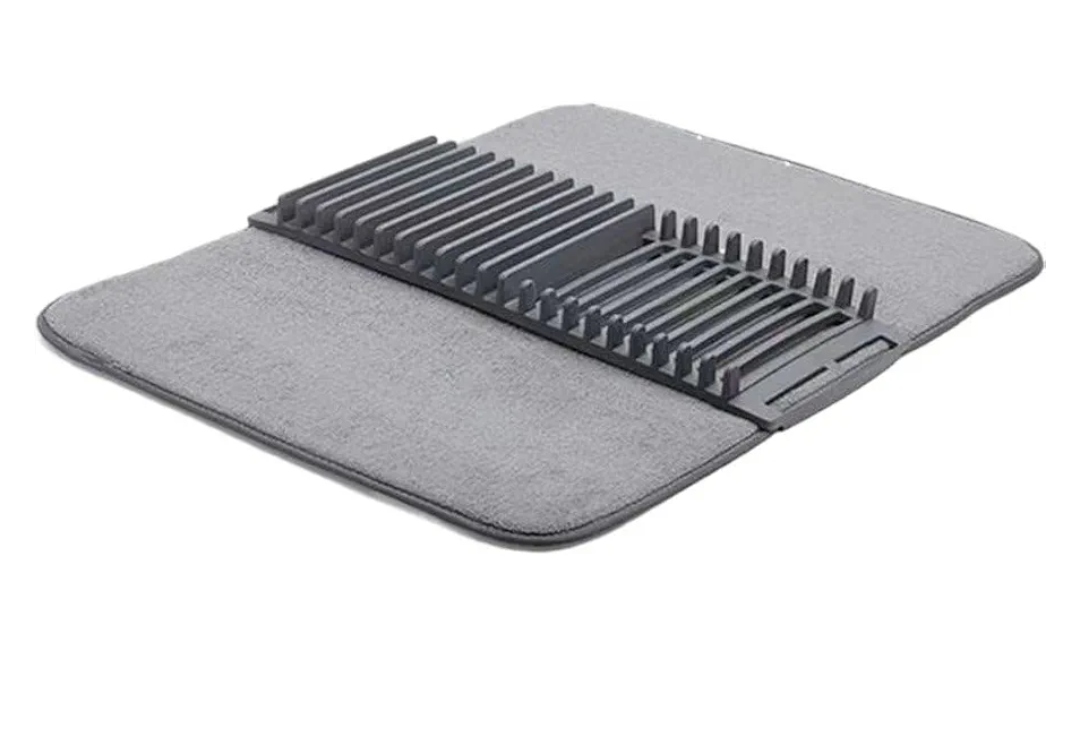 Drainer with Microfibre Mat Non Slip Dish Drying Mat Heat Resistant Drying Rack Foldable Drainer Spoon Rest Coaster for Kitchen