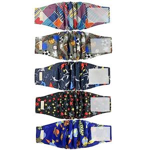 BLIWINPT Reusable Dog Diapers Male High Absorbing Belly Band for Dogs Washable Male Dog Diapers with Cute Patterns 5packs (S, 9” - 11” Waist)