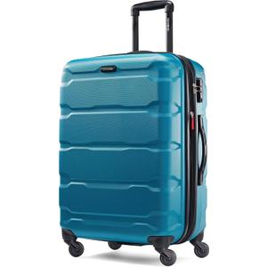 Samsonite Omni PC Hardside Expandable Luggage with Spinner Wheels, Caribbean Blue, Checked-Medium 24-Inch