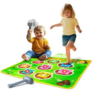 HmiL-U Whack-A-Mole Game Mat for Kids – 8 Modes, 2 Hammers, LED Lights, Piano Mat Multiplayer Fun Musical Mat for Boys & Girls Interactive Educational Toy Christmas Birthday Gifts for Toddlers