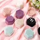 4 x WantGor Velvet Jewelry Ring Box, 3 Slots Hexagon Ring Gift Box Vintage Ring Display Holder Case for Wedding Ceremony Proposal Engagement (Purple, 3 Slots)