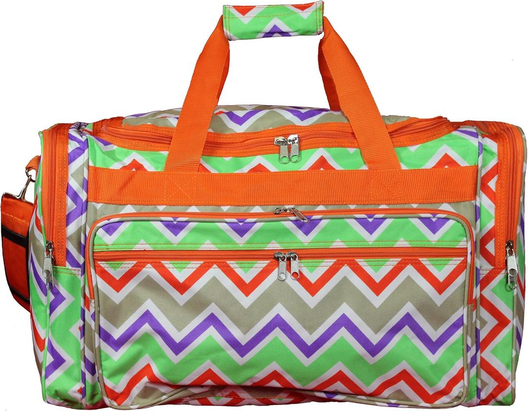 World Traveler Chevron 22-inch Carry-on Duffle Bag with Adjustable Shoulder Strap (Orange Trim Chevron Multi)