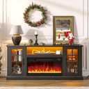 Rolanstar Fireplace TV Stand with Led and Power Outlets, Black Entertainment Center with 26" Electric Fireplace for 45/50/55/60/65 inch TVs, Modern TV Console with Storage Cabinet for Living Room