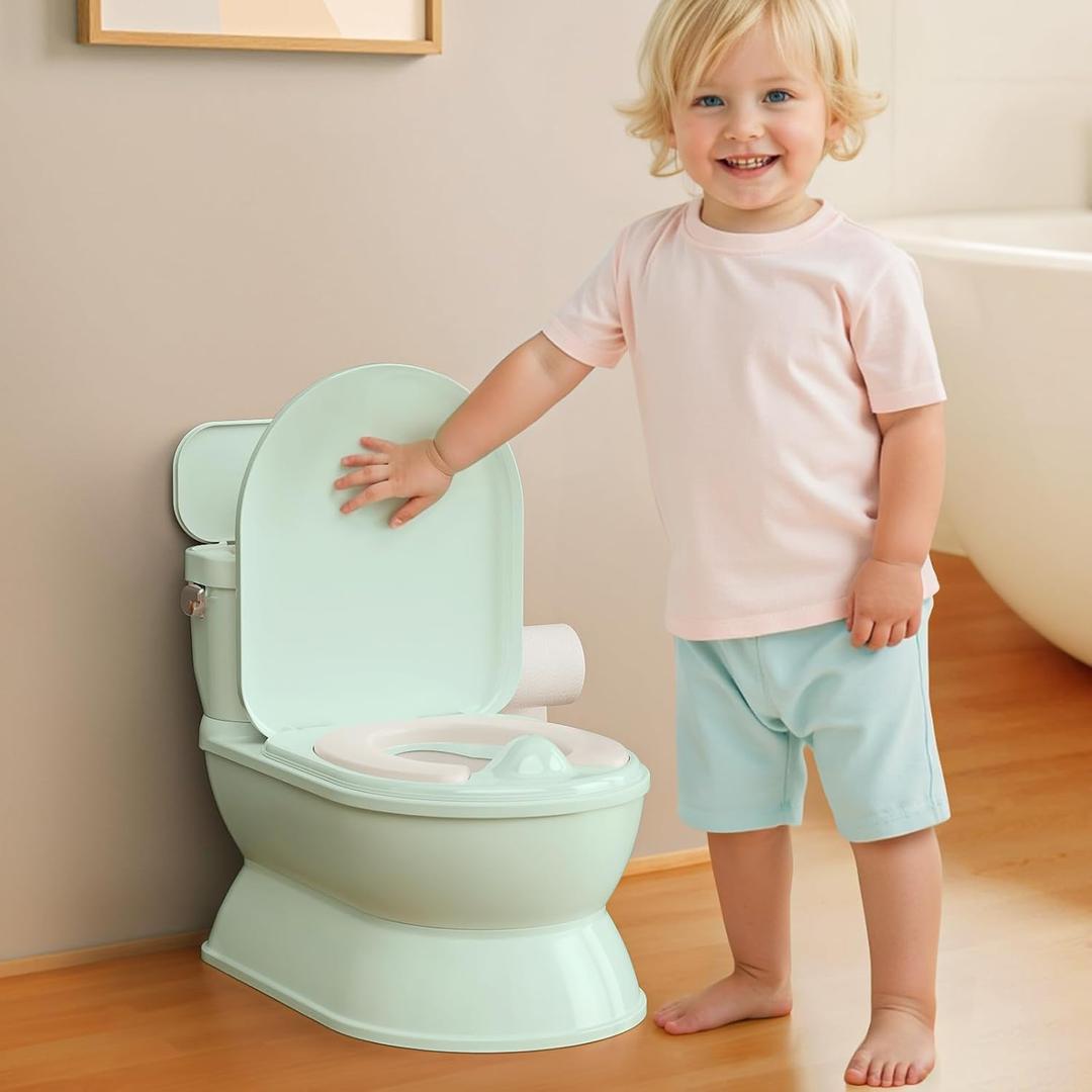 CheerTry 2-in-1 Toddler Potty Training Toilet - Larger Potty Chair & Detachable Training Seat for Boys & Girls Ages 1-3 with Flushing Sound, Wipes Storage, Toilet Paper Holder