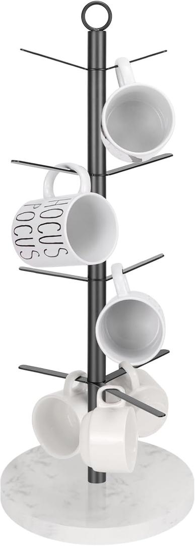 HarJue Mug Holder Tree, Coffee Cup Stand Holder, Thick Base Mug Rack for Kitchen Home Bar Cabinet, 9 Hooks (4-Tier, Matte Black)