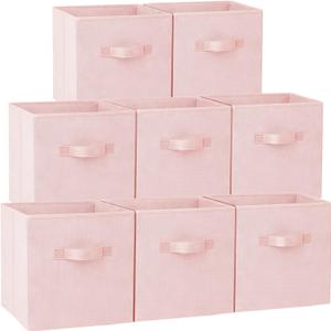 Criusia Storage Cubes - 11 Inch Heavy Duty Fabric Storage Bins for Shelves Closet, Cube Organizer - 8 Pack Collapsible Cube Storage Bins Baskets for Organizing Clothes Blankets Toys (Pink)