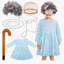 Yaomiao 8 Pcs 100 Days of School Costume for Kids Girls Old Lady Costume Grandma Granny Old People Outfit for Kids Girls 4-5 Y