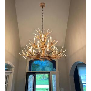 Farmhouse Deer Chandelier Double Layer 10+5 Light Brown Antler Chandelier Lighting, Vintage Rustic Antler Lamps Rustic Art Deco Style Living Room Dining Room (10+5 Light Arms + 3 Arms)
