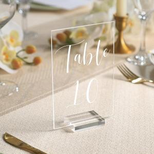 UNIQOOO Acrylic Wedding Table Numbers 1-10 with Stands | 4x6 inch Printed Calligraphy, Clear Table Number Signs and Holders | Perfect for Wedding Reception, Centerpiece Decoration, Event, Party