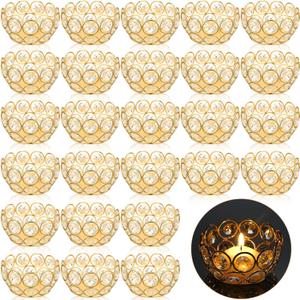30 Pcs Tea Light Candle Holders - Crystal Votive Candle Holders Tealight Jewel Bowl Stands Decorative Centerpiece for Wedding Party Home Table Decor (Gold)