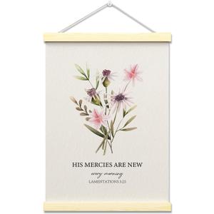 Floral Christian Poster Hanger Frame, His Mercies are New Every Morning Christian Hanging Wall Art Decor for Home Bedroom Living Room Prayer Room, 12x16 Inches Wooden Canvas Poster Frames -013