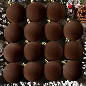 30 Pcs 2.4 Inches Velvet Christmas Ball Ornaments, Shatterproof Coffee Brown Flocked Bulbs Decorations Set, Retro Decorative Hanging Plastic Ornaments for Xmas Tree Holiday Party Decor