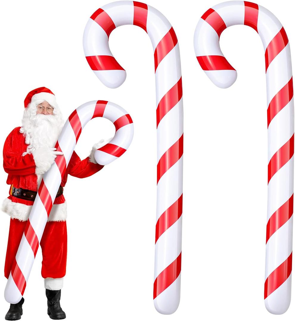 Leyndo 2 Pcs 5.5 ft Inflatable Christmas Candy Cane for Christmas Decorations Jumbo Candy Cane Balloons for Xmas Indoor Outdoor Pool Yard Party Favors (Red and White)
