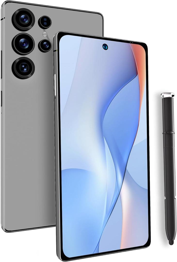 I25 Ultra Unlocked Phone 7.3" Android Phone Dual-SIM Smartphone Built in Pen Cell Phone Unlocked, 12G RAM+ 256GB, Battery 3800mAh, 48MP Camera, Fingerprint Lock/Face ID/AI App/GPS/FM(Grey)
