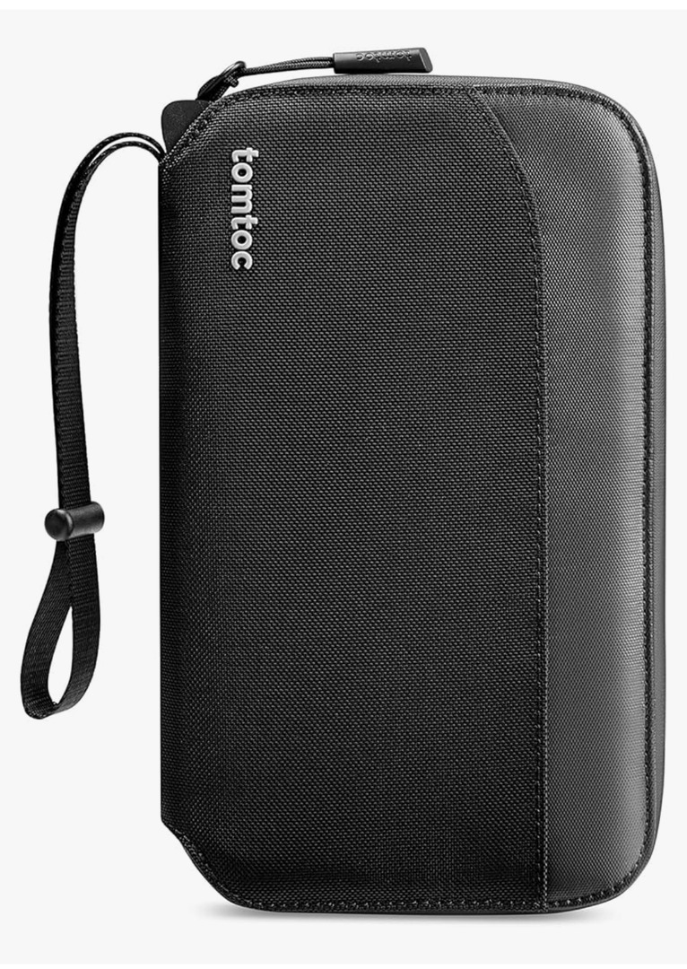 tomtoc Passport Holder Family with RFID Blocking, Passport Wallet Women Men, with Airtag & Sim Card Holder and Eject Pin, Travel Document Organizer with Wrist Strap, Up to 4 Passports, Water-resistant