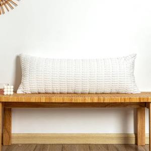 Corduroy Lumbar Pillow Cover 14x36 inch, Cream White Decorative Chic Cozy Long Pillow Cover Soft Luxurious Pillow Case Home Decor for Sofa Bed Room Livingroom, ONLY 1 Cover