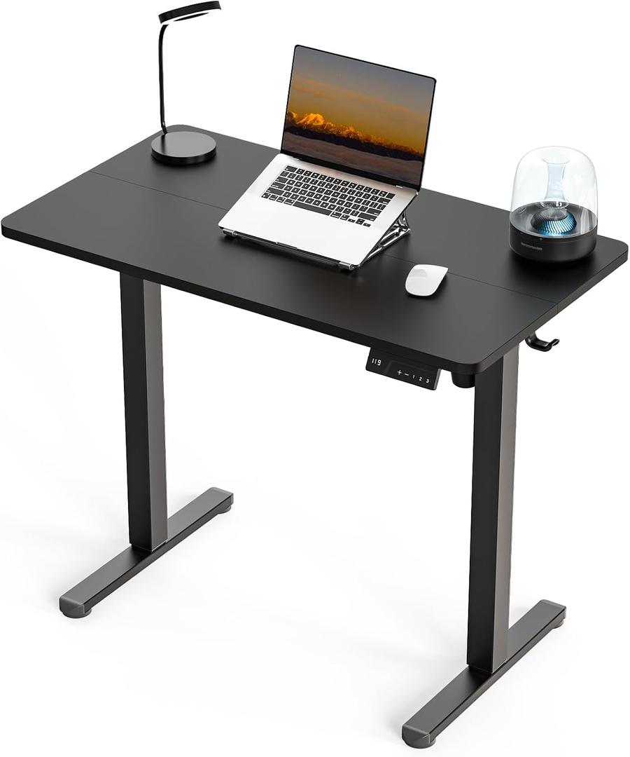 35" x 20" Electric Standing Desk, Compact Height Adjustable Desk for Small Spaces, Small Ergonomic Sit Stand Workstation for Home Office Bedroom Apartment (Classic Black)
