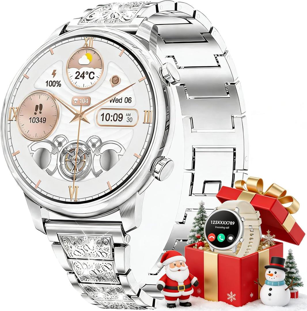 Hwagol Smart Watches for Women Android Phones iPhone Compatible(Bluetooth Call),1.39'' Round Fitness Tracker Heart Rate/SpO2/Sleep Monitor,100+Sport Modes Pedometer (Silver)